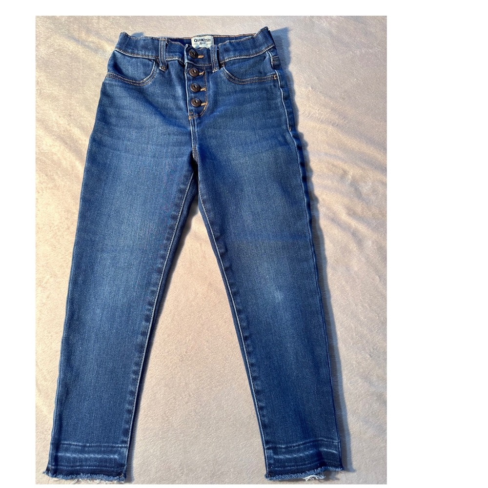 OshKosh Girls Blue Denim Button Fly Frayed Hem Skinny Jeans Size 7
